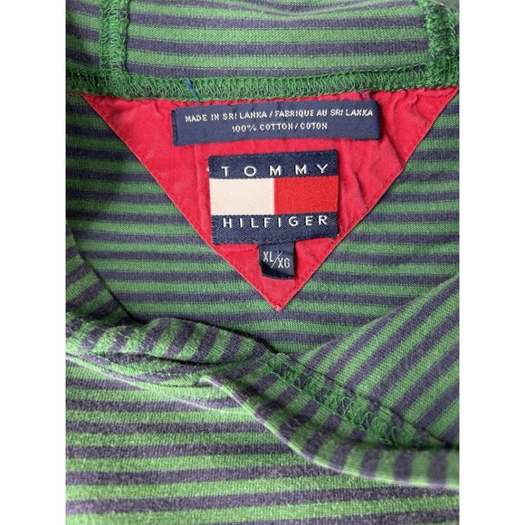 Vintage Tommy Hilfiger Shirt Men's Size XL Green Striped Hooded Short Sleeves - Picture 7 of 7